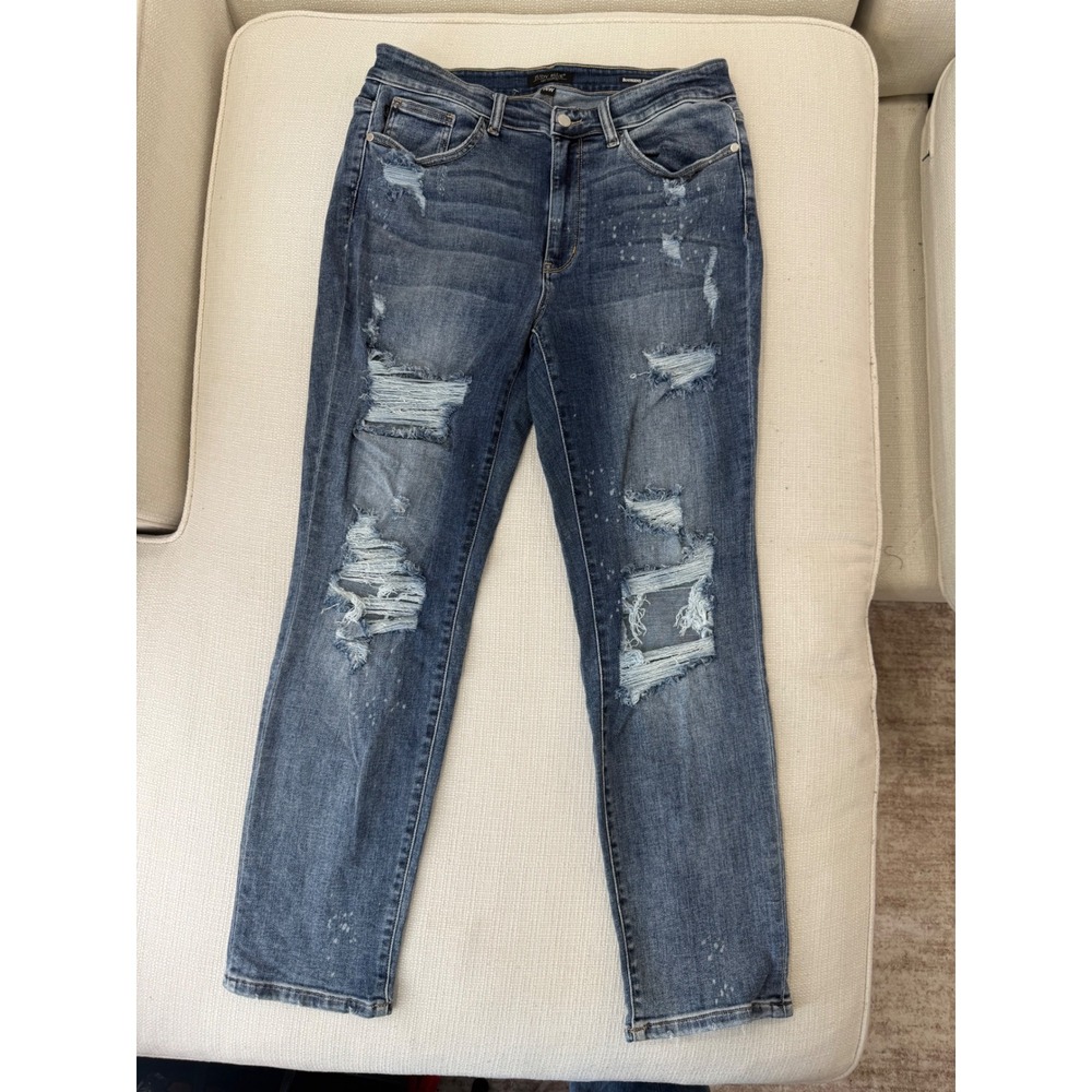 Judy Blue Jeans Womens 14W Boyfriend Distressed Paint Splatter Excellent